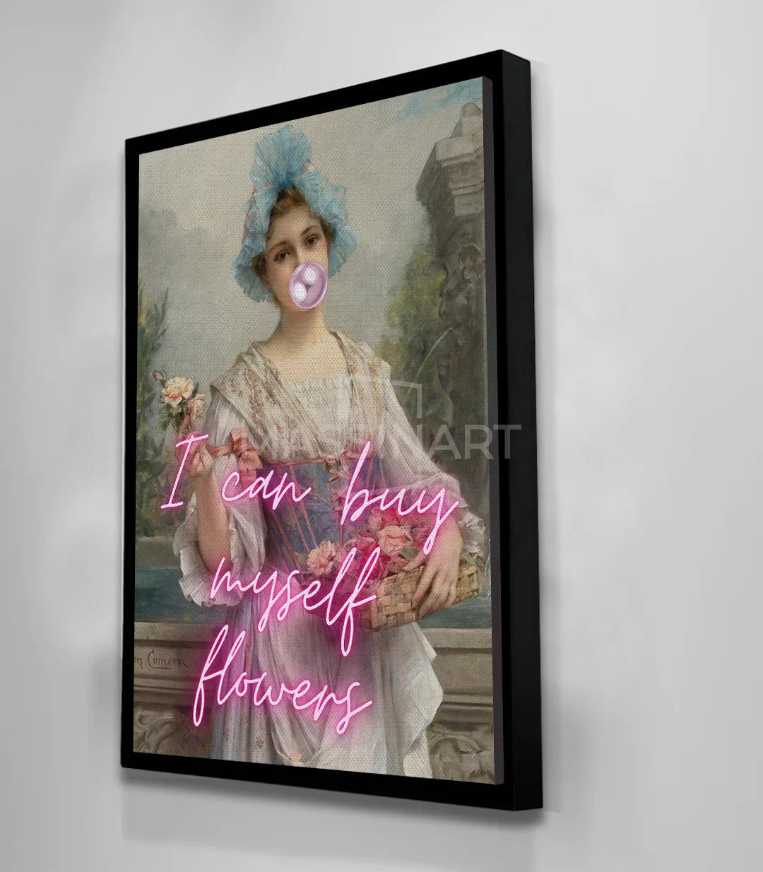 Ambiente decorativo — cuadro vintage mujer neón rosa salón moderno Massinart