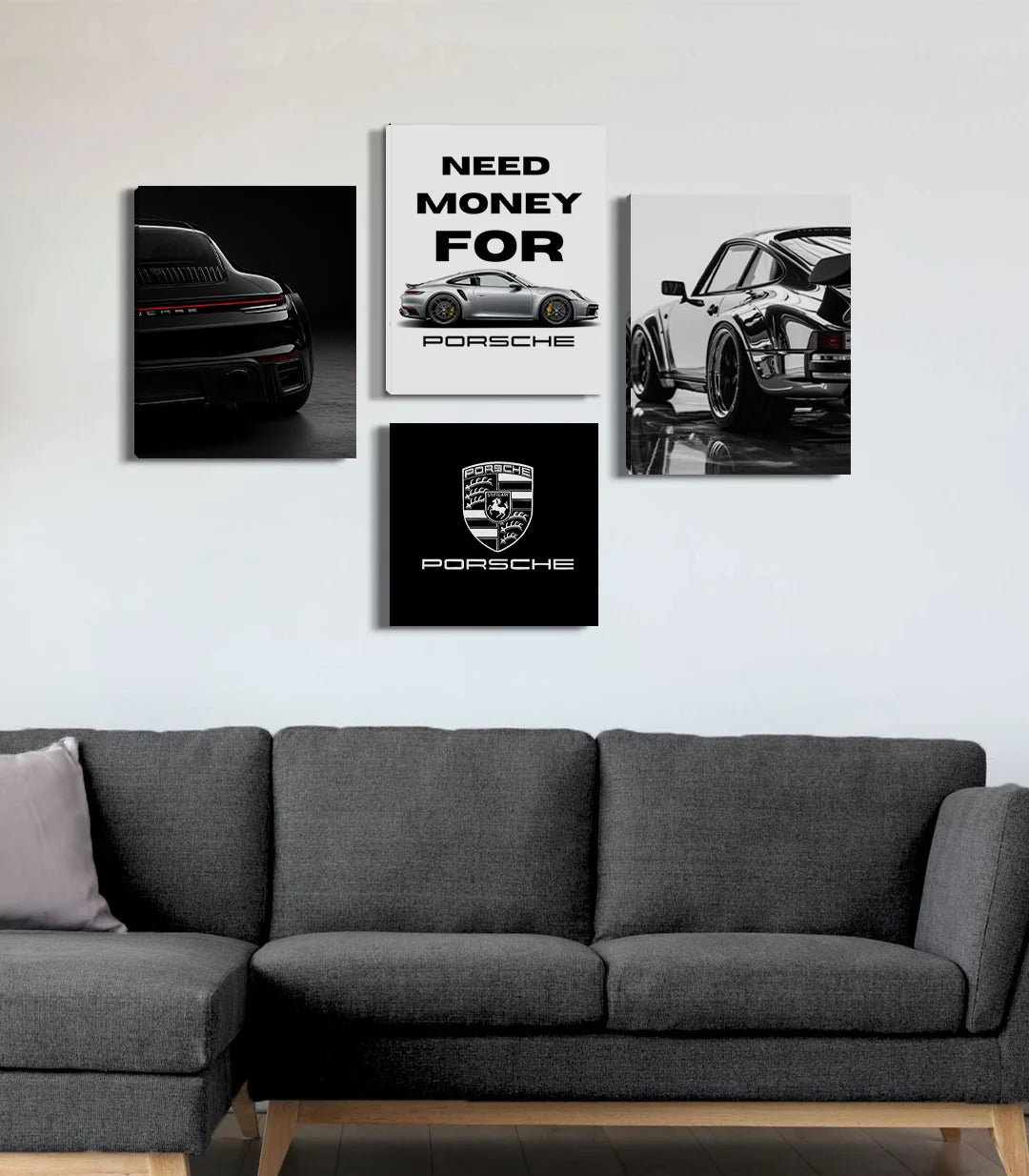 Cuadro Porsche 911 negro perfil trasero decoración pared Massinart
