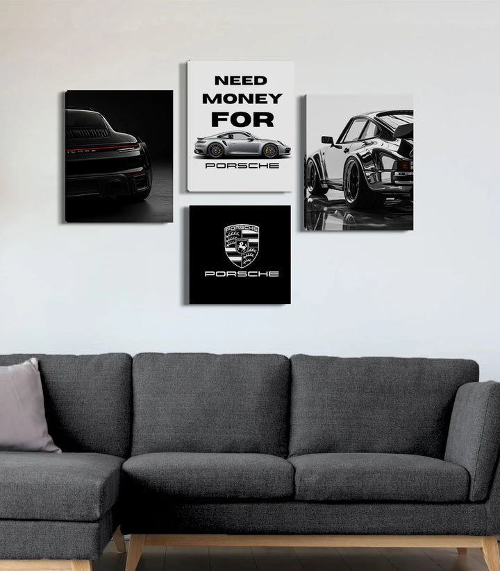 Cuadro Porsche 911 negro perfil trasero decoración pared Massinart