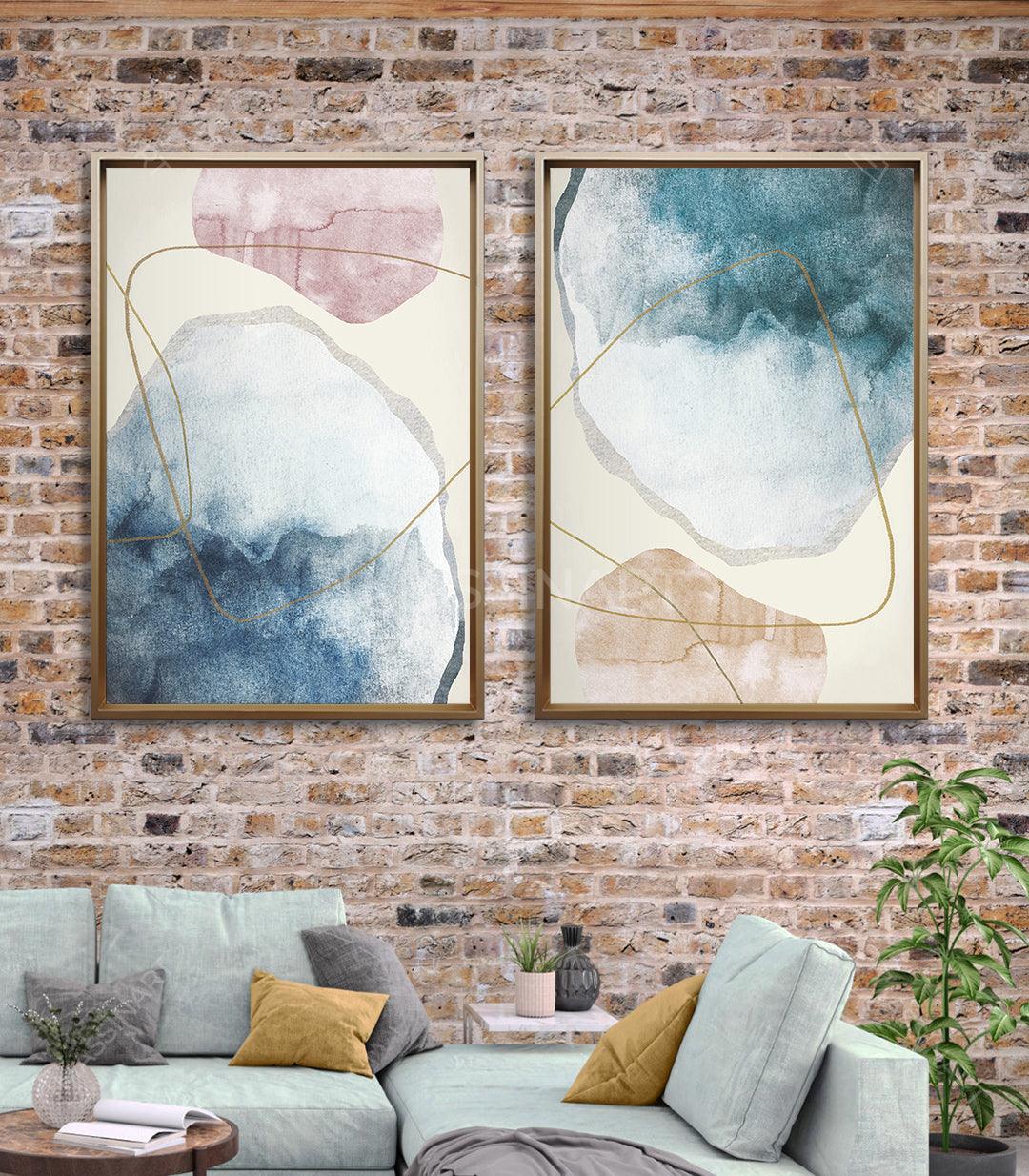 Cuadro abstracto olas azul y rosa — formas orgánicas minimalistas Massinart