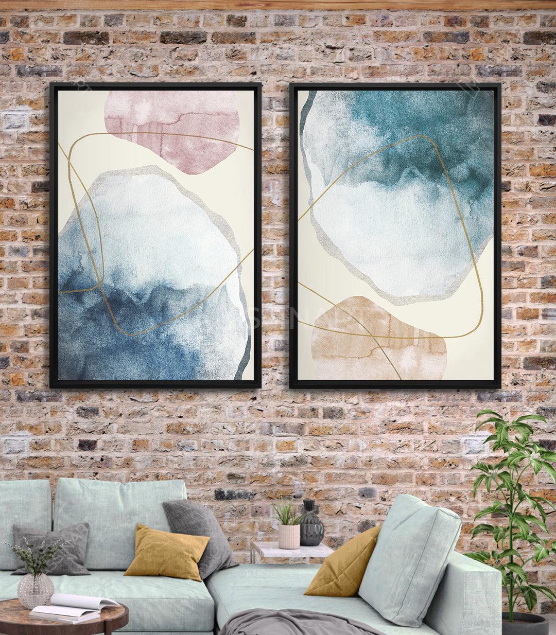 Cuadro díptico Waves azul pastel — decoración salón moderno Massinart