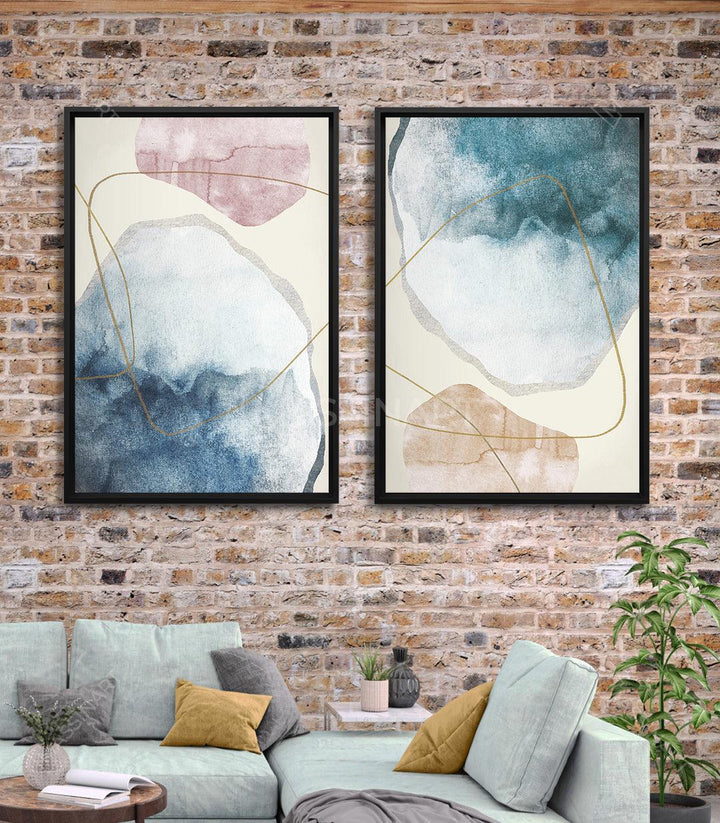 Cuadro díptico Waves azul pastel — decoración salón moderno Massinart