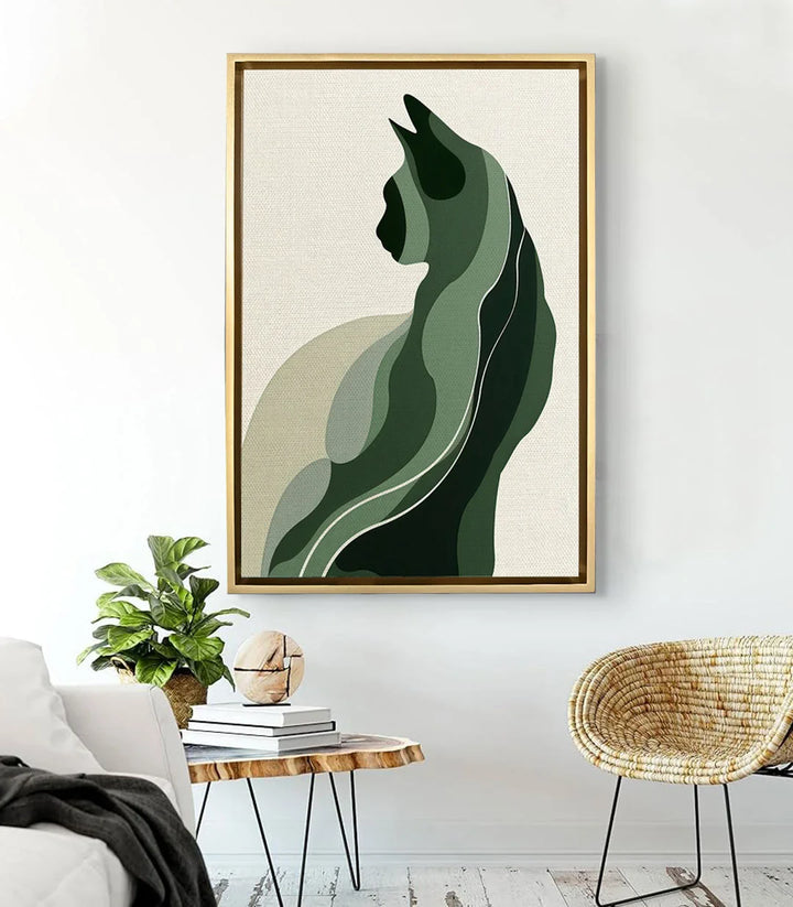 The Verdant Cat en salón moderno — cuadro decorativo contemporáneo estilo minimalista