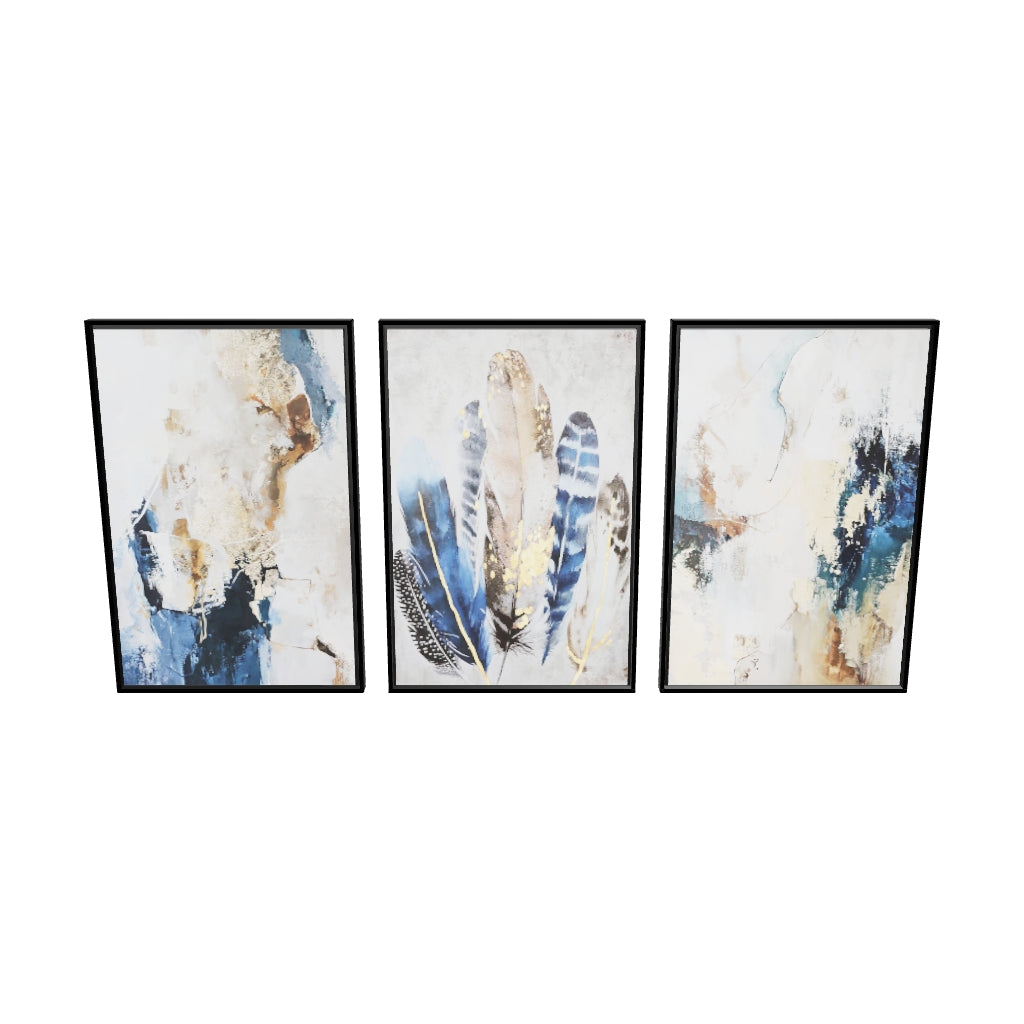 tableau-decoratif-blue-feathers-decoration-triptyque