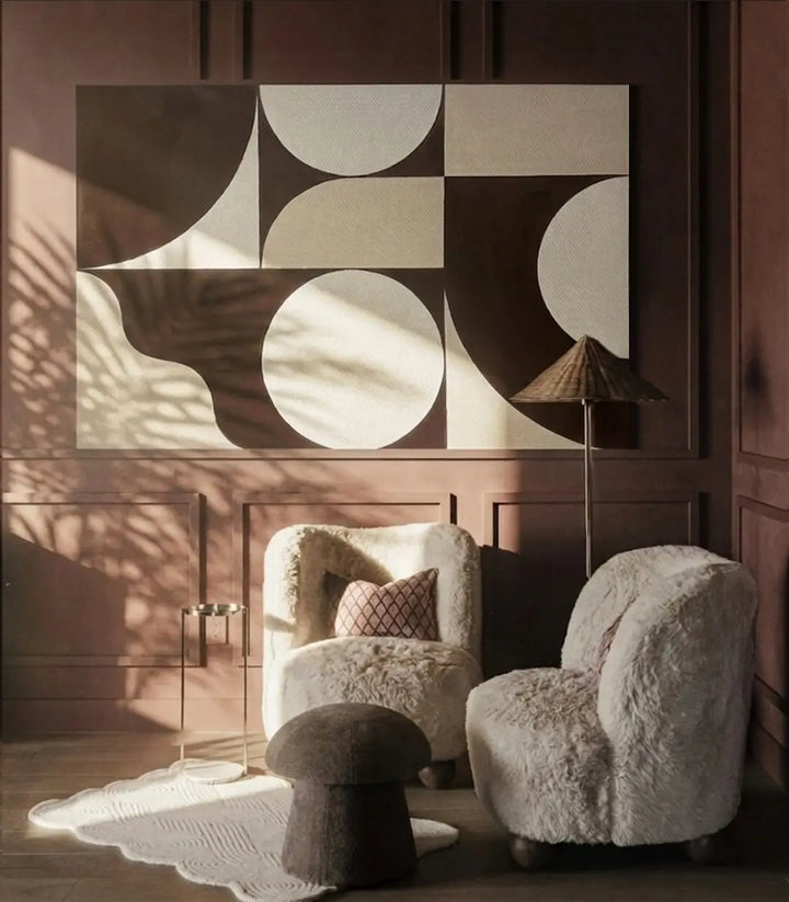 Cuadro Spheres Massinart en dormitorio — lienzo horizontal geométrico estilo contemporáneo