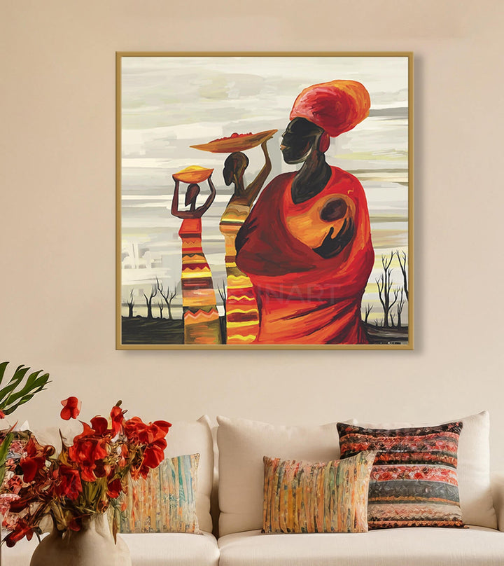 African Tribal Women — cuadro Massinart, vista de conjunto con marco de madera