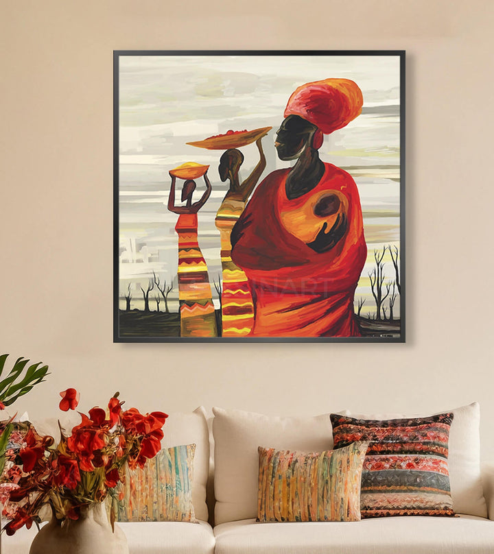 African Tribal Women — cuadro decorativo Massinart, detalle de lienzo canvas