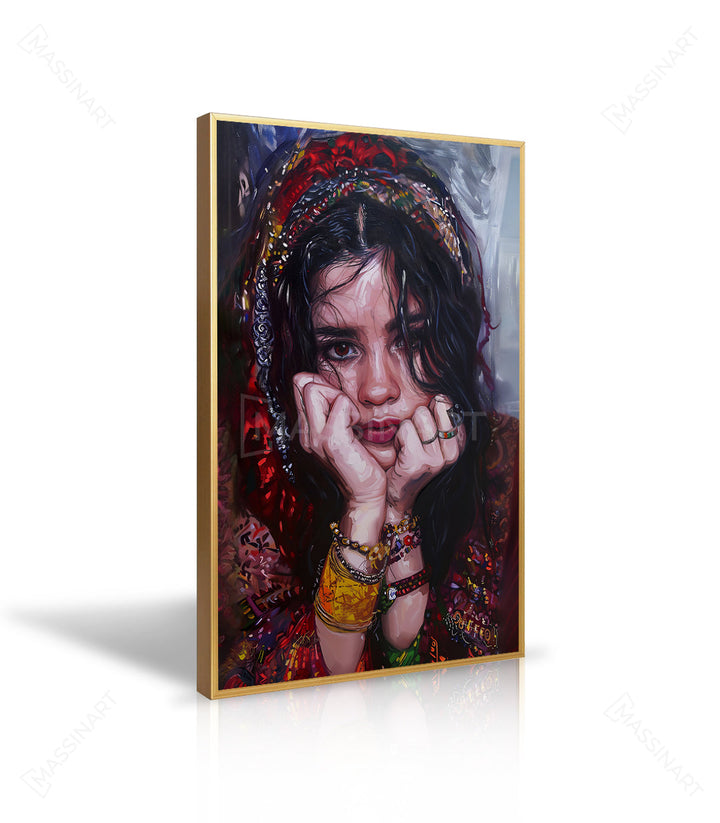 Cuadro Berber Girl en ambiente de salón moderno en rosa empolvado, decoración de pared Massinart