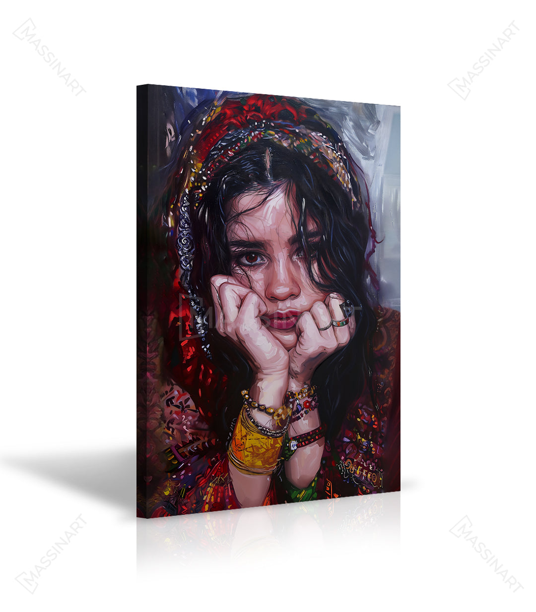 Cuadro Berber Girl en ambiente de salón moderno en rosa empolvado, decoración de pared Massinart