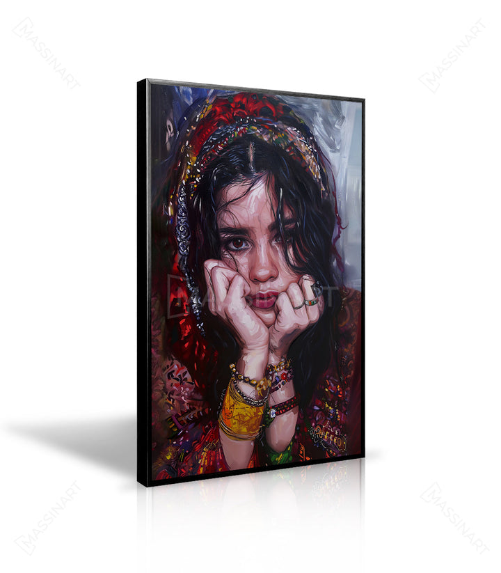 Cuadro Berber Girl en ambiente de salón moderno en rosa empolvado, decoración de pared Massinart
