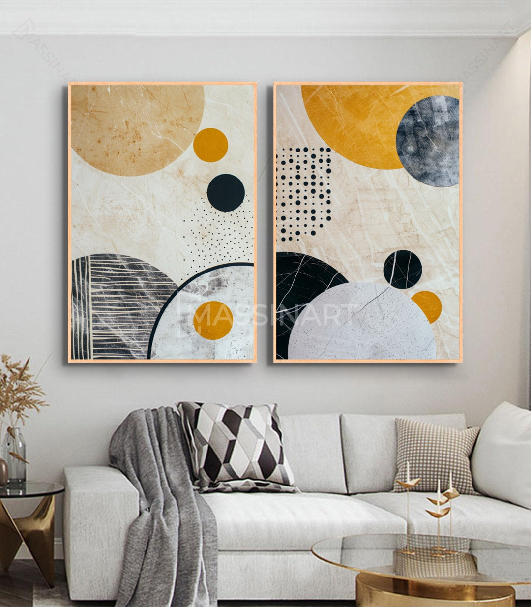 Cuadro Sphere panel izquierdo, esferas minimalistas y líneas, decoración salón moderno Massinart