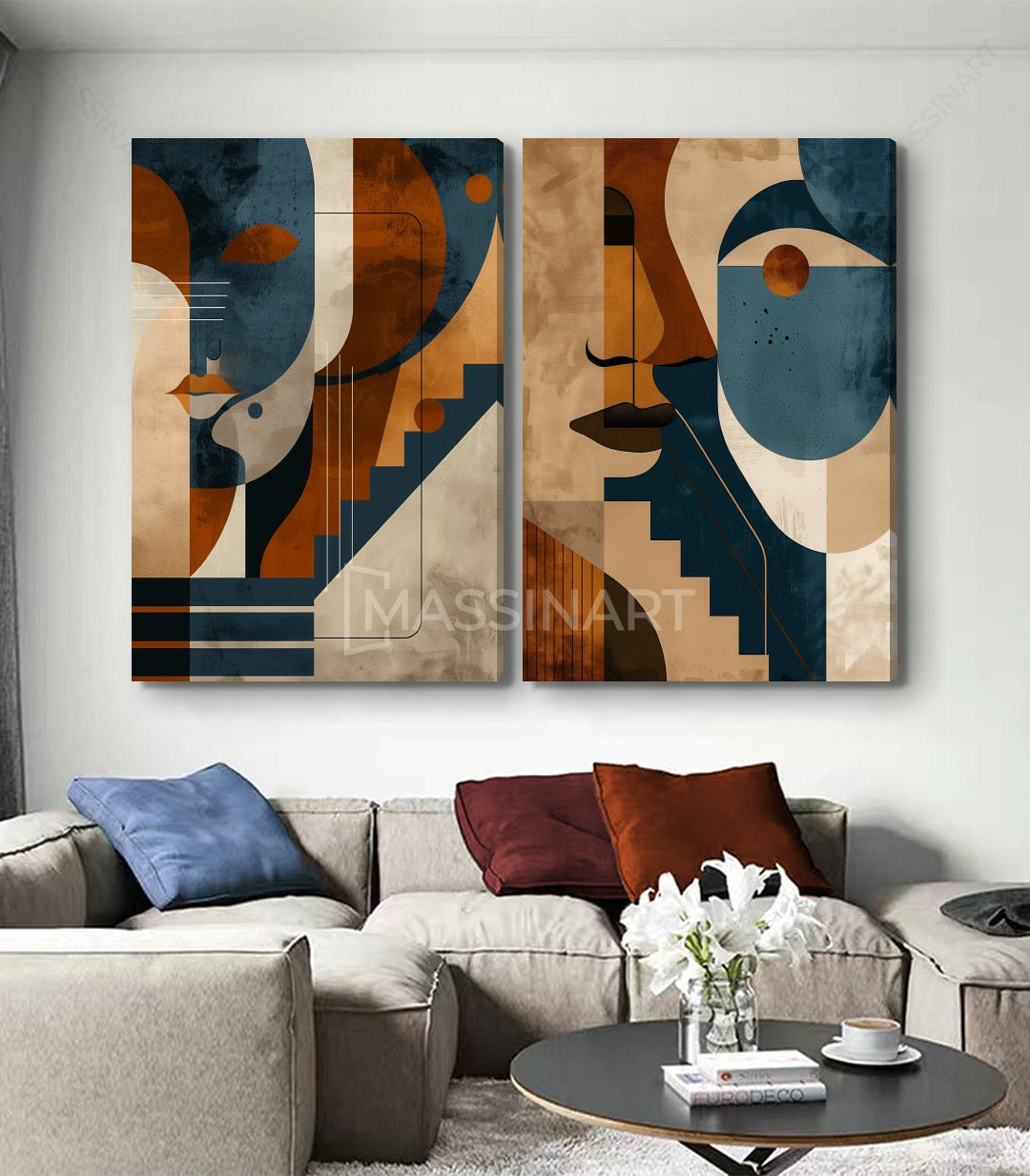 Decoración interior contemporánea con díptico abstracto Parallels — Massinart