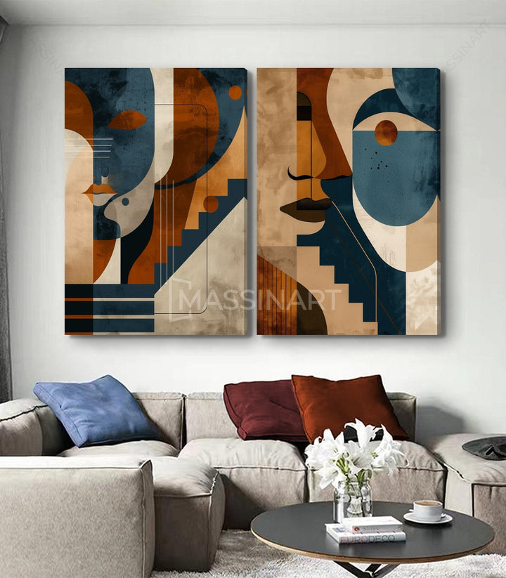 Decoración interior contemporánea con díptico abstracto Parallels — Massinart