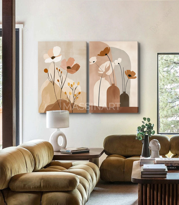 Díptico botánico en decoración interior con colores naturales - Massinart