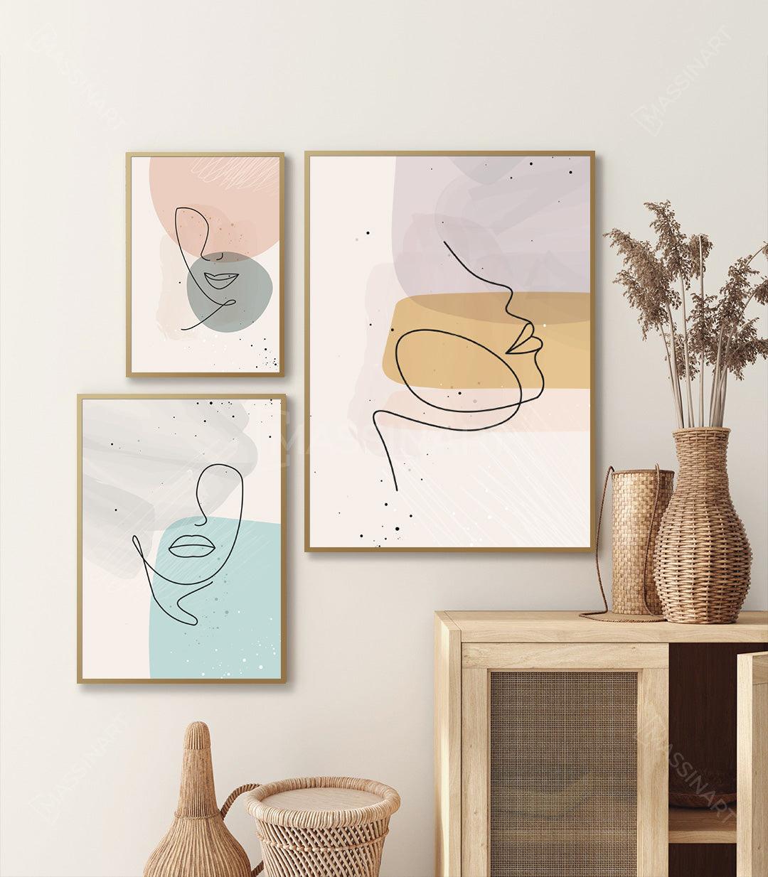 Cuadro Aesthetic Woman tríptico en salón moderno decoración pared Massinart