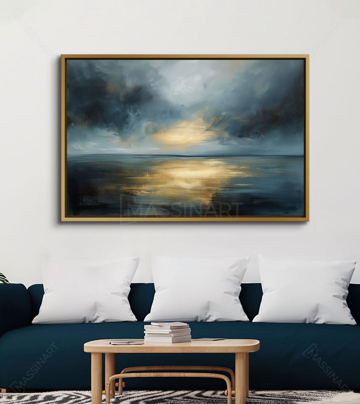 Cuadro Seaside paisaje marino expresionista, cielo gris azulado y reflejos dorados, Massinart