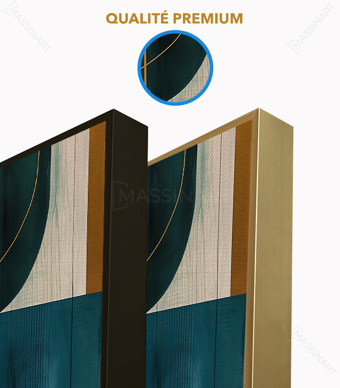 Cuadro Beyond Angles decoración salón moderno azul y dorado Massinart