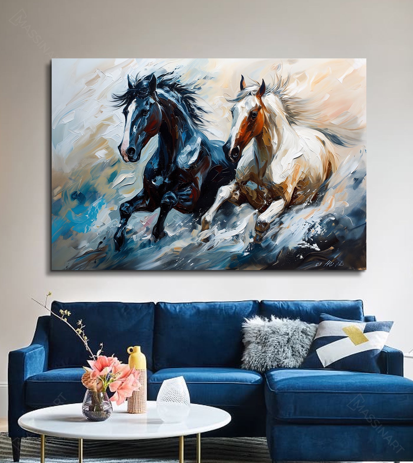 Decoración de pared con cuadro de caballos al galope estilo contemporáneo Massinart