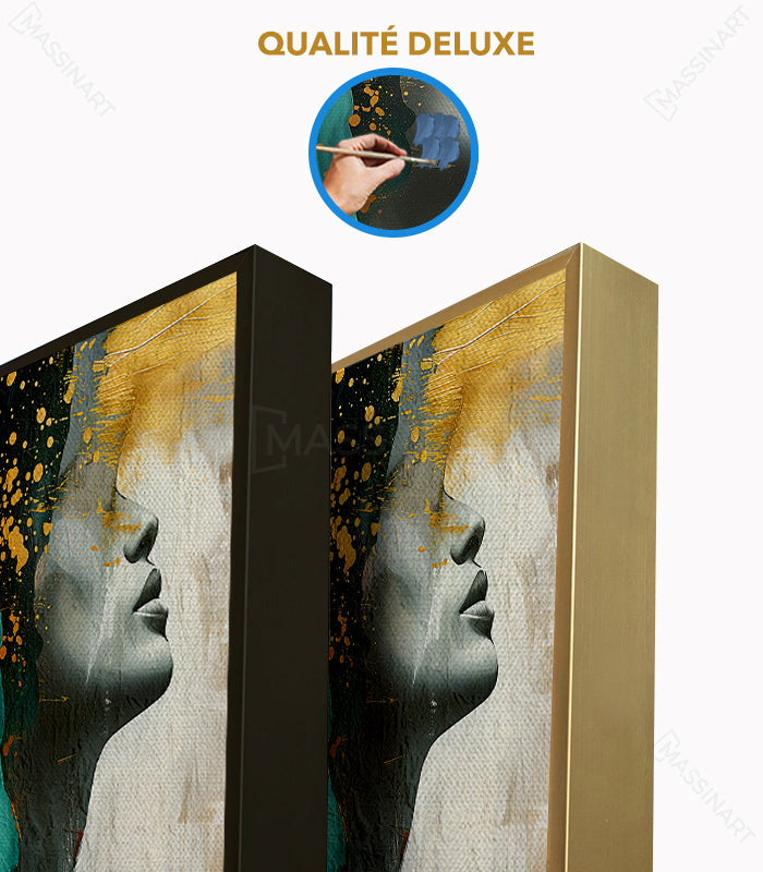 Cuadro Ego retrato abstracto splatter dorado verde azul — Massinart