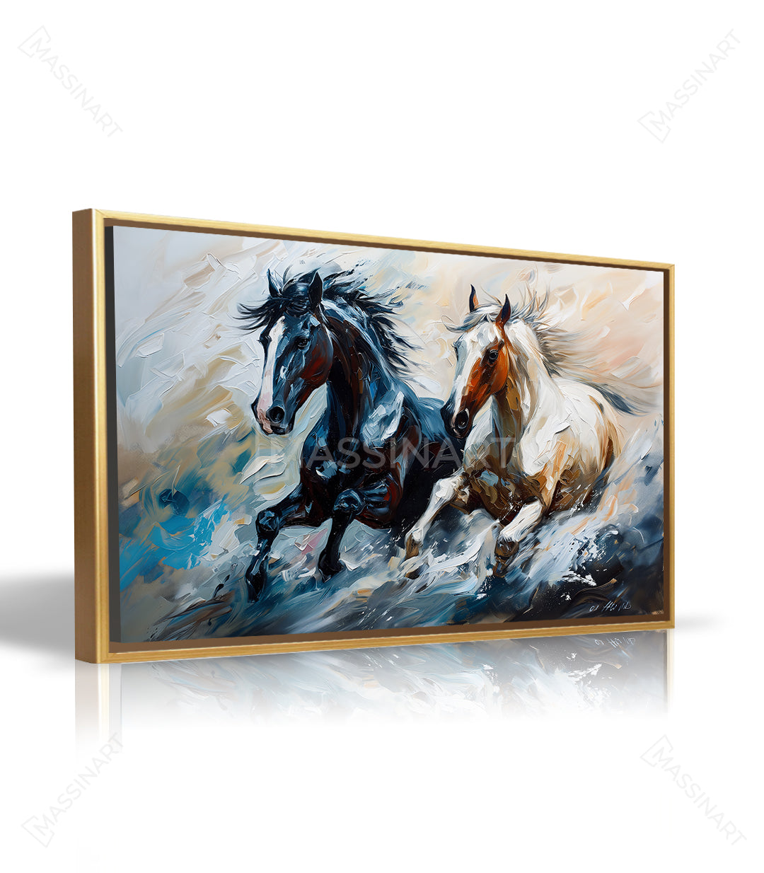 Cuadro Gallop of Freedom en armonía con decoración de salón en azul Massinart