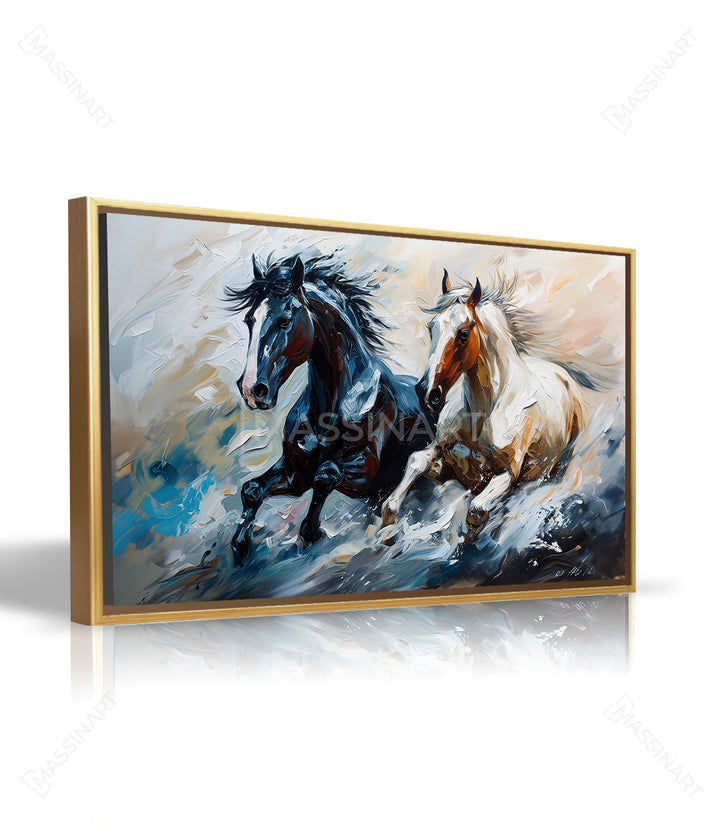 Cuadro Gallop of Freedom en armonía con decoración de salón en azul Massinart