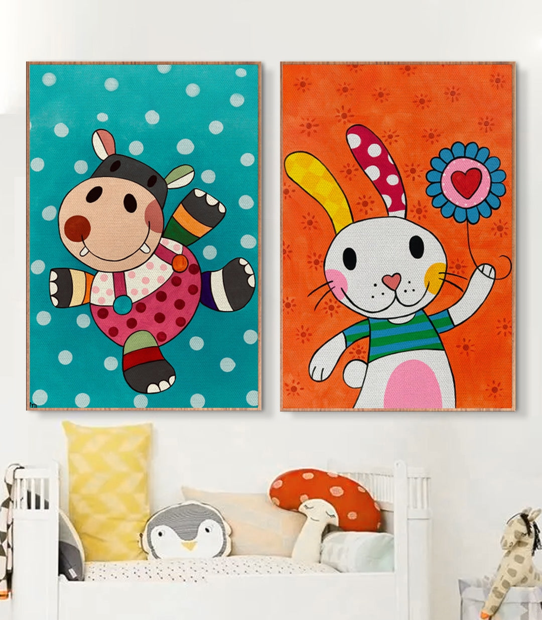 Cuadro Happy díptico en habitación infantil — decoración mural colorida para cuarto de niña, Massinart