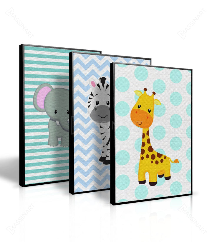 Decoración habitación niños con tríptico de animales — Massinart