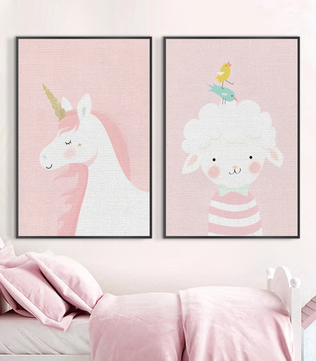 Cuadro nube blanca sonriente con pájaros amarillos y turquesa — Massinart