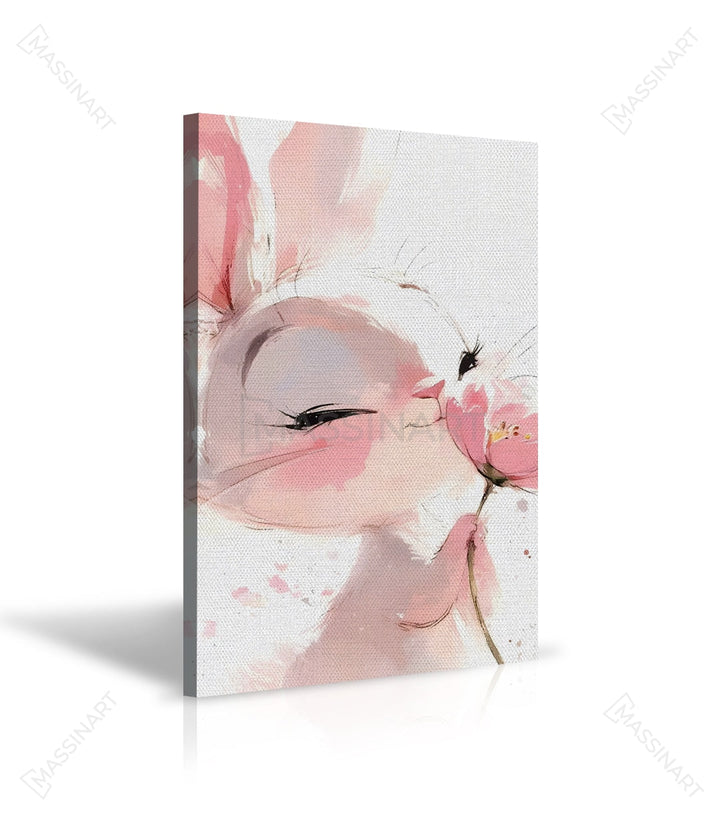 Cuadro floral con conejo, ilustración delicada estilo acuarela — Massinart