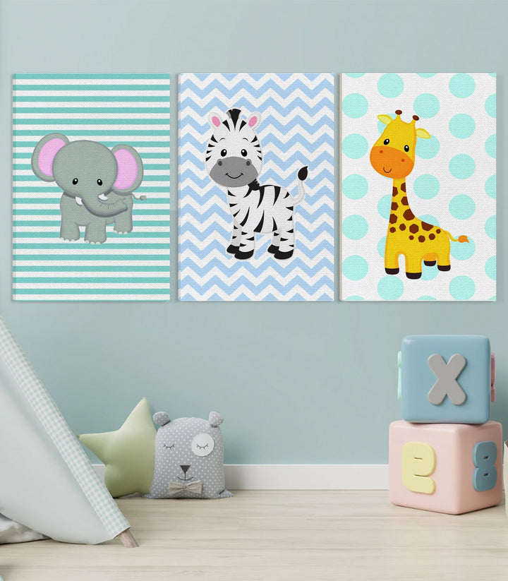Ambientación tríptico Happy Animals en habitación infantil — Massinart