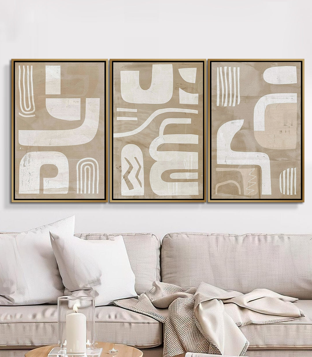 Tríptico Curves decoración salón moderno — cuadros abstractos Massinart