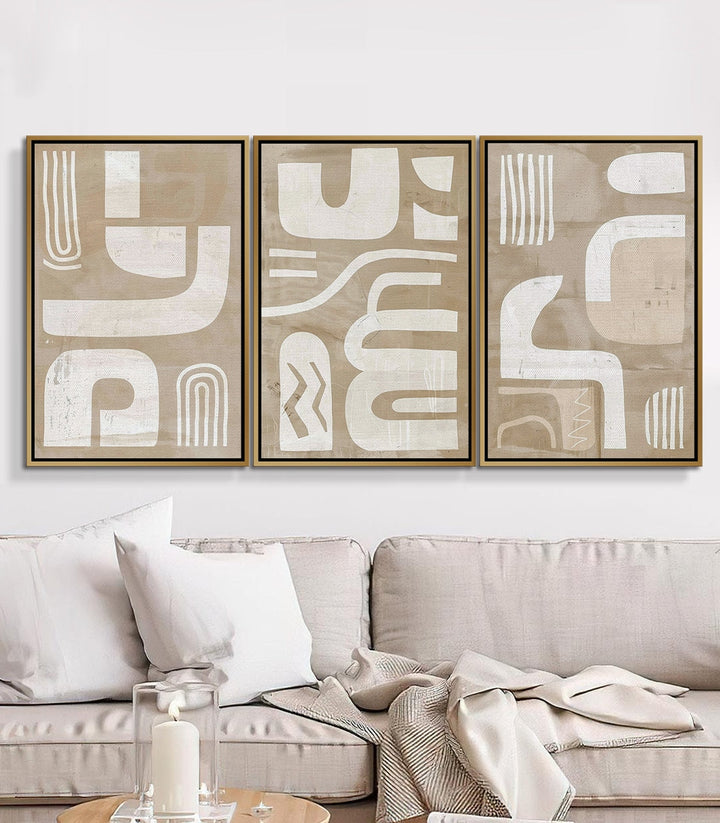 Tríptico Curves decoración salón moderno — cuadros abstractos Massinart