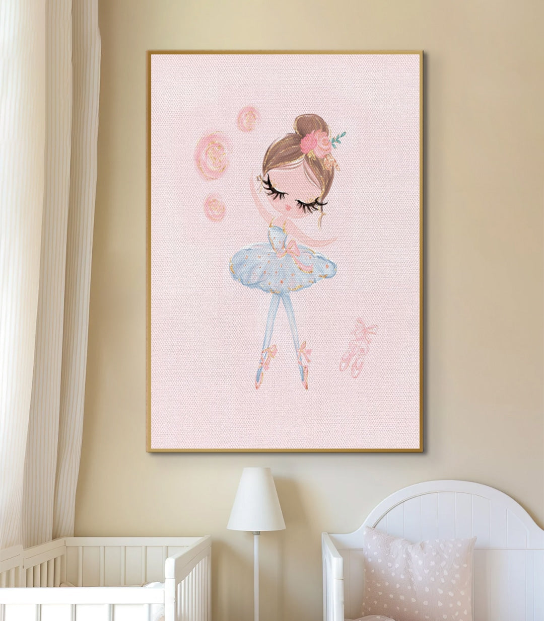 Cuadro Little Princess en habitación de niña, arte mural minimalista con bailarina y luna