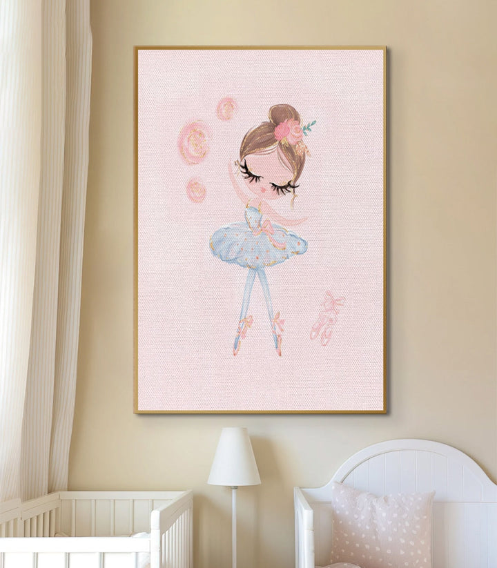 Cuadro Little Princess en habitación de niña, arte mural minimalista con bailarina y luna