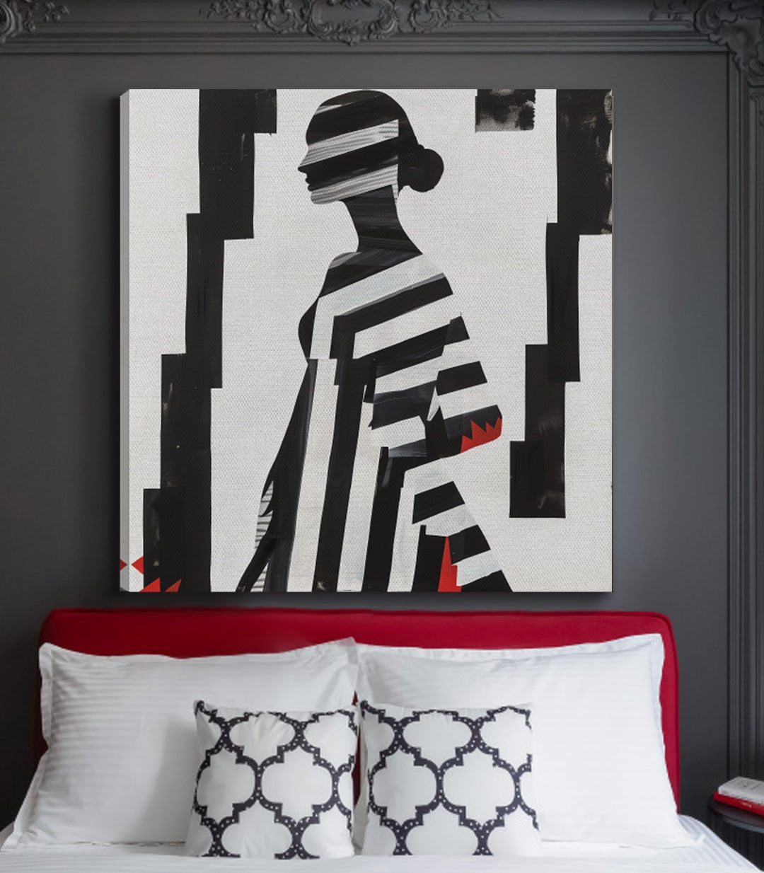 Cuadro Zigzag en pared decoración geométrica blanco y negro Massinart