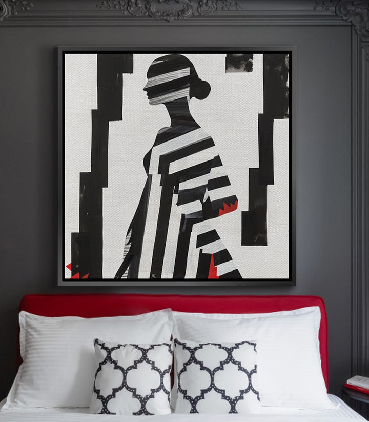 Cuadro Zigzag silueta femenina blanco y negro estilo art déco Massinart