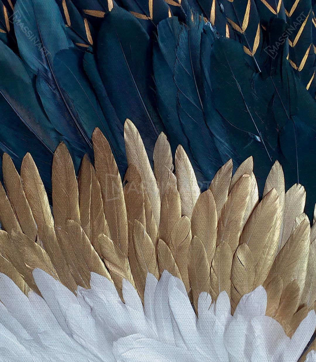 Detalle de plumas en azul y dorado del cuadro Blue Angel Wings — Massinart