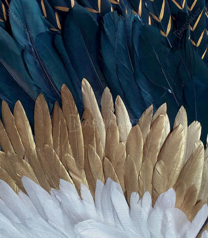 Detalle de plumas en azul y dorado del cuadro Blue Angel Wings — Massinart