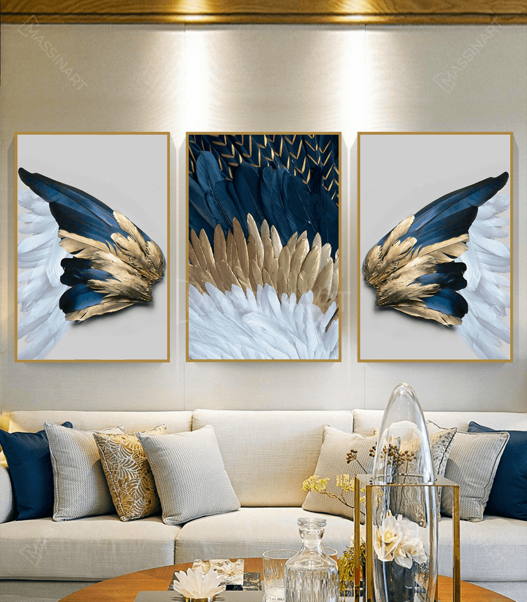 Cuadro ala de ángel izquierda en azul dorado y blanco — Massinart