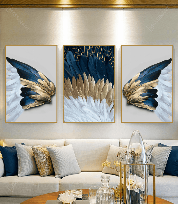 Cuadro ala de ángel izquierda en azul dorado y blanco — Massinart