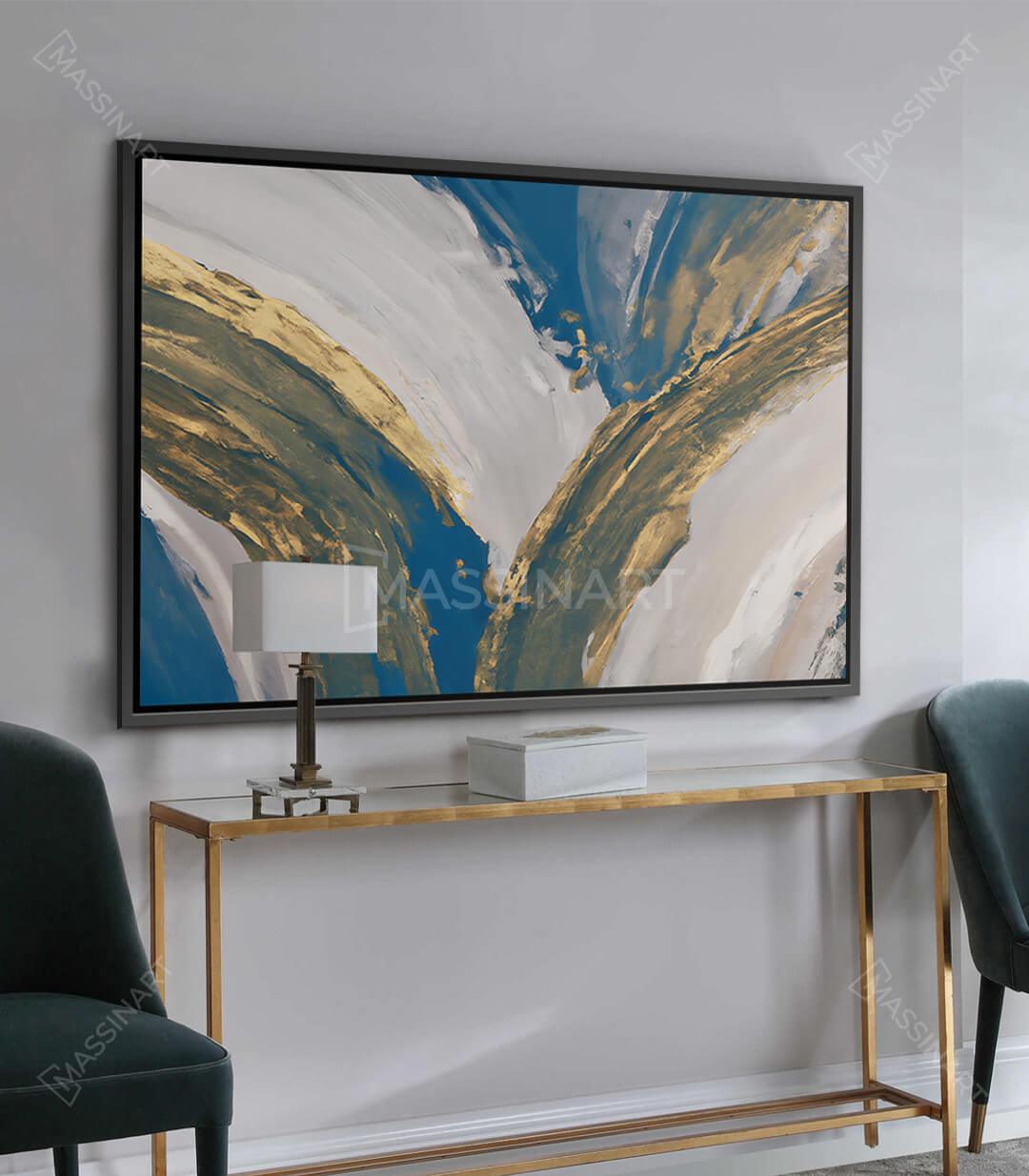 Cuadro Charm paisaje abstracto con montañas doradas y azul royal — Massinart