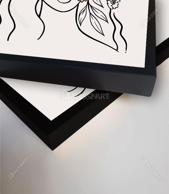 Cuadro tríptico rostros y flores decoración salón moderno Massinart