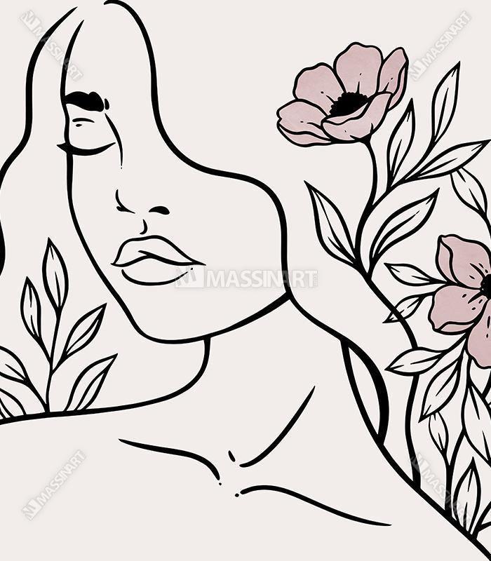 Cuadro line art minimalista tres mujeres con flores interior contemporáneo Massinart