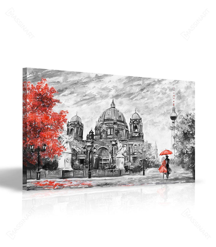 Cuadro ciudad Berlín paraguas rojo negro y blanco — arte mural moderno Massinart