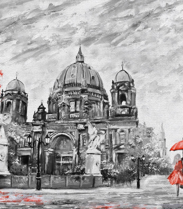 Cuadro pareja paraguas rojo Massinart — embalaje y envío listo para colgar