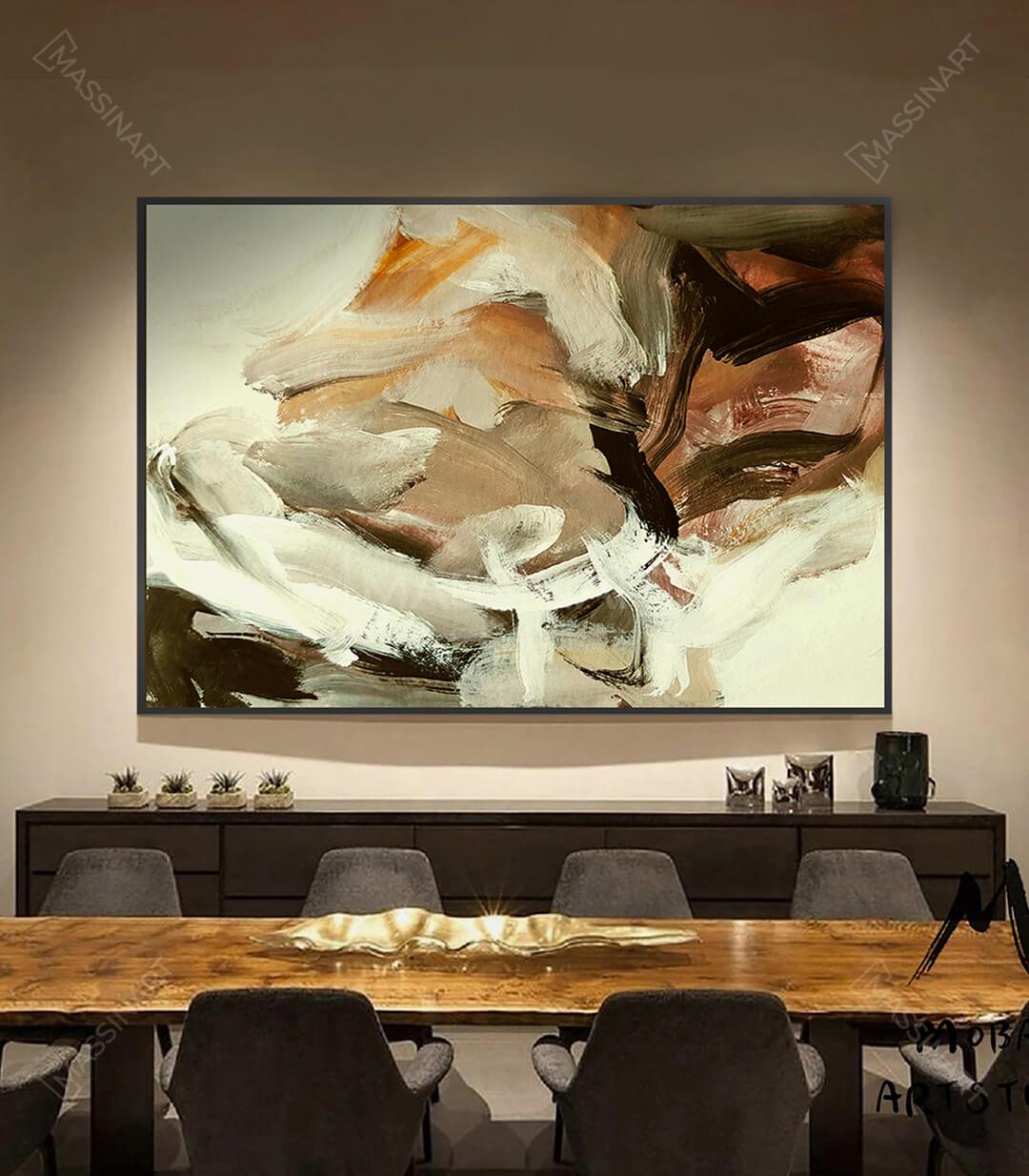 Cuadro abstracto expresionista Dreamscope en tonos beige, marrón y negro — Massinart