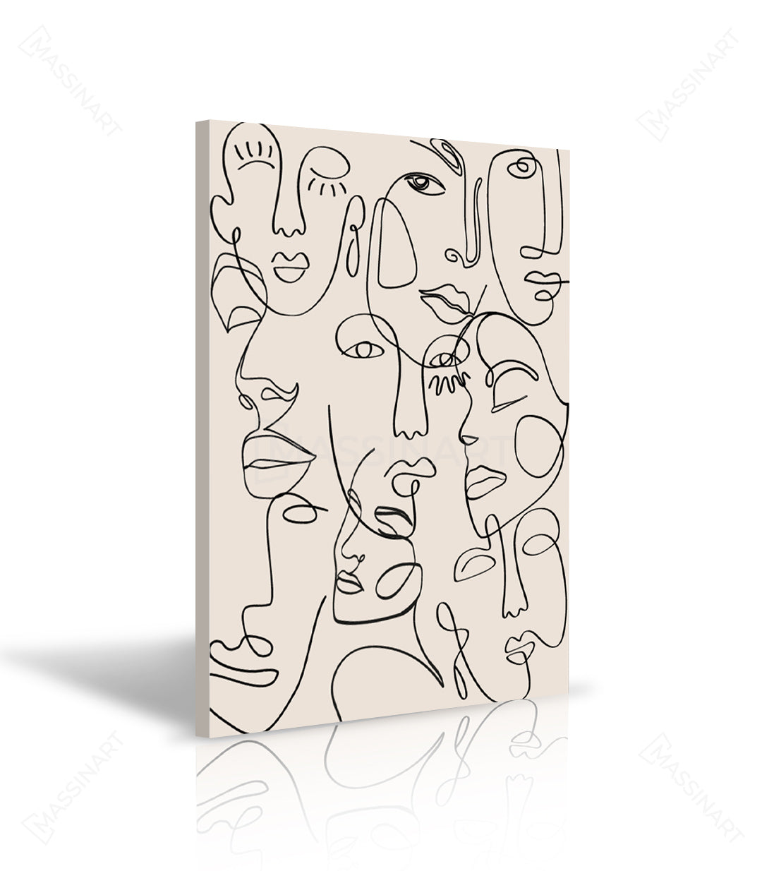 Cuadro Facial Expressions Massinart en salón moderno — lienzo minimalista de rostros sobre mueble negro de rejilla