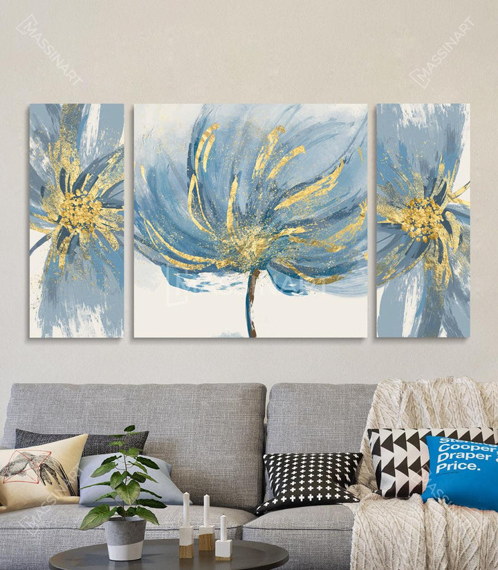 Cuadro Floruits flor azul y dorada abstracta — Massinart