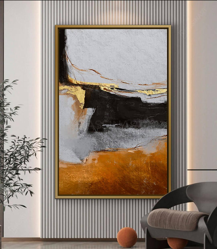 Cuadro abstracto horizonte dorado en tonos gris, negro y dorado — Massinart