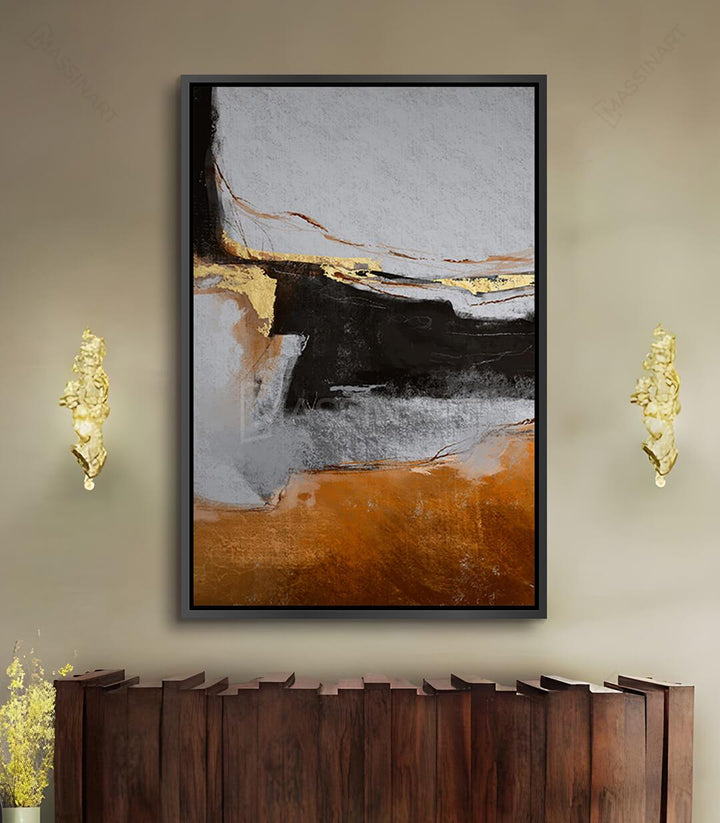 Composición abstracta de horizonte minimalista en gris y dorado — Massinart